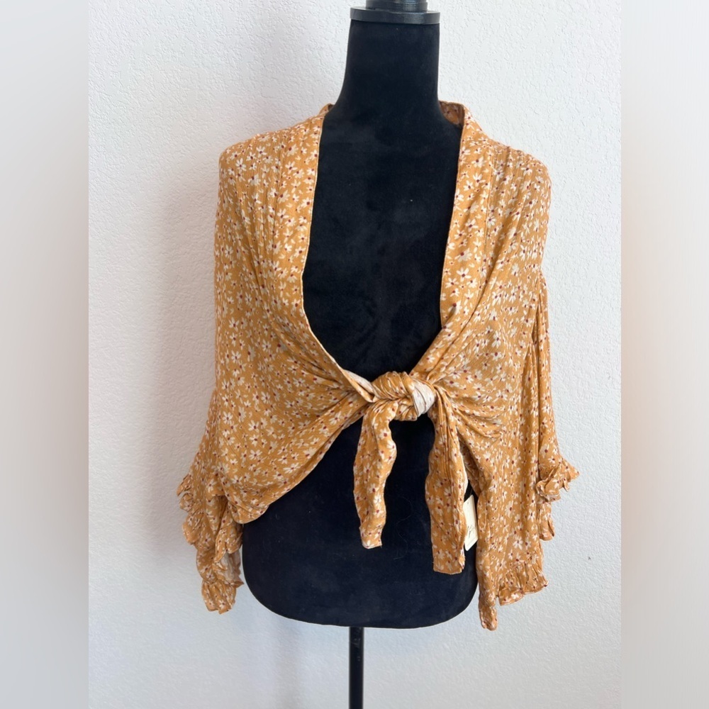 NWT: Free People Callisto Bed Jacket Honey Yellow Floral Top Size Medium